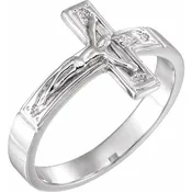 14K White Gold 12mm Crucifix Ring