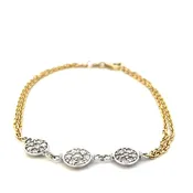 14K Two-Tone Rose Cut Trio Discs Bracelet