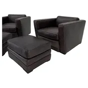 Pair Custom Made Paul Frankl Chairs w/ Ottomans from a Frankl Interior. Restored — RETRO INFERNO
