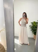 Black & Beige Crochet Halter Dress