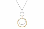 14K Two Tone Diamond Circle Pendant Necklace 0.60ctw G/H SI1 17in Elegant