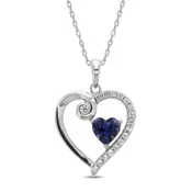 Blue & White Lab-Created Sapphire Heart Necklace Sterling Silver 18"