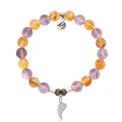 Amethyst Citrine Gemstone Bracelet with Angel Blessings Sterling Silver Charm