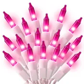 100-Count Mini Pink String Lights, 21ft, Indoor/Outdoor, UL Certified
