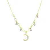 14K Moon and Stars, Mixed Link Necklace with Diamond Charms