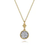 14K White and Yellow Gold Diamond Cluster Bujukan Drop Pendant Necklace