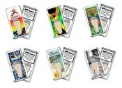 Jamaica FootWhere® Souvenir Fridge Magnets. 6 Piece Set. Made in USA