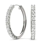 1.08ct Diamond Inside-Out Shared Hoop Earrings 14K White Gold