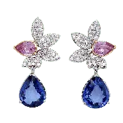 14K Two Toned Gold Blue & Pink Sapphire Earrings