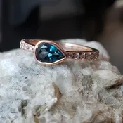 London Blue Topaz, Diamond and Rose Gold Ring