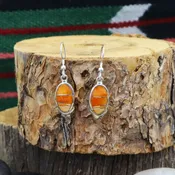 #29690 Supersmith / David Rosales Desert Fire Inlay Sterling Silver Oval Dangle Earrings