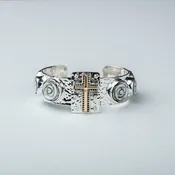 14k Cross + Carved Roses Cuff