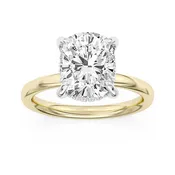 100 Facet Cushion Lab Grown Diamond Engagement Ring with Under Halo in 14k Yellow Gold
