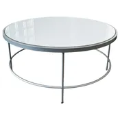 32" Round White Glass Coffee Table 15"H (Silver)