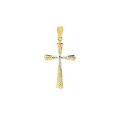 14K Two Tone High Polish Base with Diamond Cut Design Cross