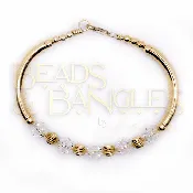 All Gold Bangle with Round Corrugated Beads and Birthstone