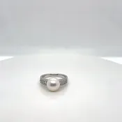 14k White Gold Pearl & Diamond Ring, 0.33 ctw Diamond Accents, Size 7