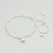 14k Gold Filled Chain Bracelet & Pearl Hoop Set