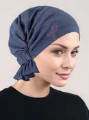 ABBEY-638PR#The Abbey Cap Medium Denim Cotton Knit Pink Ribbon
