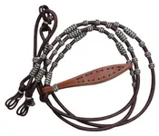 #032: Showman ® Braided purple burgundy rawhide romal reins with leather popper