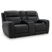 5Z-Comfort Power Loveseat with Console — Onyx Leather, Massage