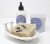 Lavender Gift Set- One Natural Lavender Soap, Soy Candle, and 8 Ounce Lavender Lotion — T&J HANDCRAFTED SOAP