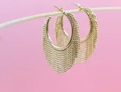 18K Gold Filled Open Hoop Dangle Drop Diamond Cut Ball Tassel Earrings
