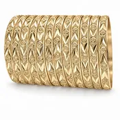 Gold Plated Dozen Bangle, Diamond Cutting Finish, Golden Finish, 03.08.0142.03 (04 MM Thickness, One size fits all)
