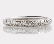 Antique 18k White Gold Wedding Band - Hayden Wheeler Floral Etched Ring - Size 6 | Copper Canary Fine Jewelry