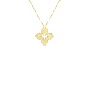 18K Yellow Gold Petite Venetian Princess Diamond and Satin Finish Medium Flower Necklace