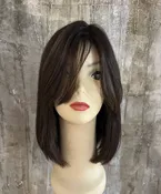16” European Human Hair Wig – Brown with Blonde Streaks