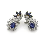 18k Two Tone Gold Sapphire and Diamond 29mm Drop Clip On Earrings #E39866