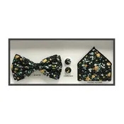 3-Piece Black Floral Bow Tie Set