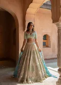 Abhinav Mishra Evening Grey Geometric Pattern Lehenga With Chiffon Duppata