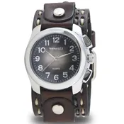 Black Oval Gradient Watch with Brown Double Stitched Leather Cuff Band DBDT091K