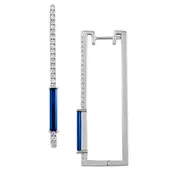 14kt White gold Chatham Sapphire Lab Diamond Rectangle Hoop Earrings