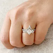 Asscher Cut And Round And Pear Shape Sides Diamond Engagement Ring And Matching Band IGI Certified 14k Solid Yellow Gold Ring Set 2.20ctw