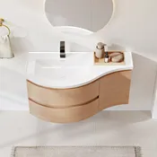 35" Floating Single Curved Bathroom Vanity with Sink &amp; Storage