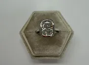 14k White Gold Genuine Lab Grown 3.02 Carat Cushion Brilliant Cut Diamond Bezel Set Solitaire