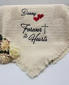 Forever in our Hearts cream memorial blanket,