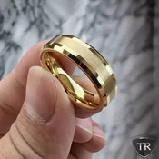 6 mm 18 Kt Gold Tungsten & Brushed Center “Yellow Gold – 6”