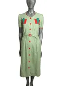 1930s Green Gingham Cotton Dress, Size-4