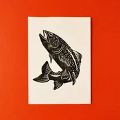 young fish - single linoleum print on ivory