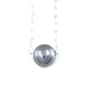 11-12mm Tahitian Pearl Necklace on Thick Sterling Silver Paperclip Chain