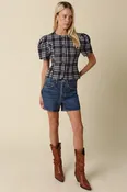 Adaline Plaid Blouse, Navy White
