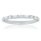 14K White Gold .37cttw Round and Baguette Diamond Band