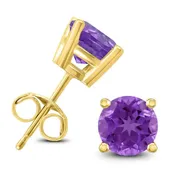 5mm Amethyst Earrings Studs 14k Yellow Gold