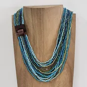 Bali Glass Beads Drizzle Stmt Necklace w/ Mini Wood Buckle