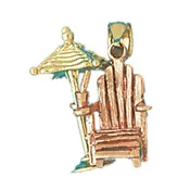 14k Gold 3-D Two Tone Beach Chair and Umbrella Charm