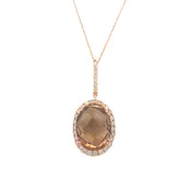 14 Karat Rose Gold 4.50 Carat Smoky Topaz and 0.47 Carat Diamond Halo Necklace – 16"